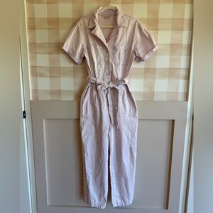 Skies Are Blue Short-Sleeve Utility Jumpsuit in Pale Lavender Pink